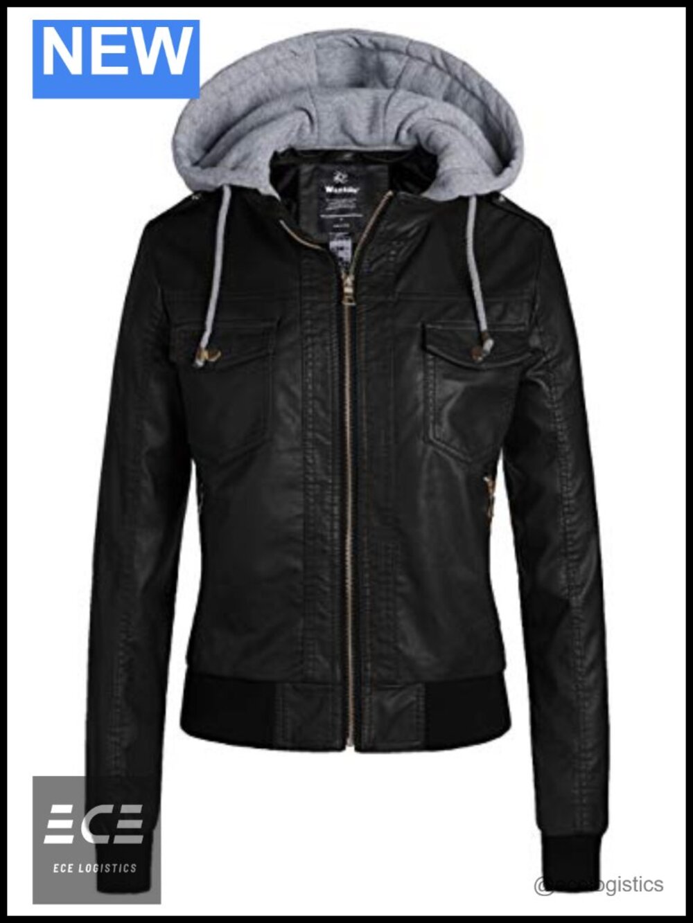 Faux Leather Jacket Women Hooded Moto Biker Bomber Coat